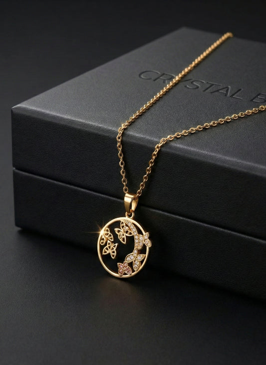 Floral Crescent Moon Necklace